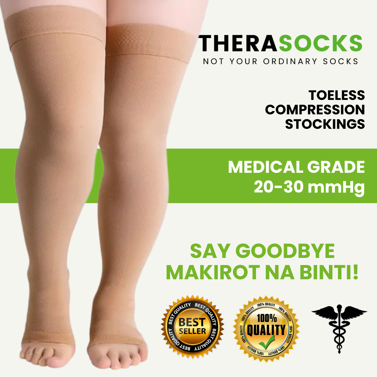 THERASOCKS Medical Grade Compression Stockings for Varicose Veins | 20-30mmHg - Open Toe